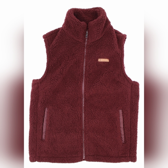 Sage Jackets & Blazers - Sage Burgundy Sherpa Fleece Vest Small Plaid Lined